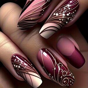 Chic Almond-Shaped Press-On Nails with Glossy Finish  Medium Length, Mixed Color